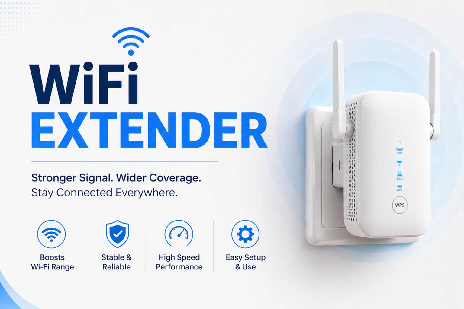 WiFi extenders category: a white plug-in WiFi extender with two antennas