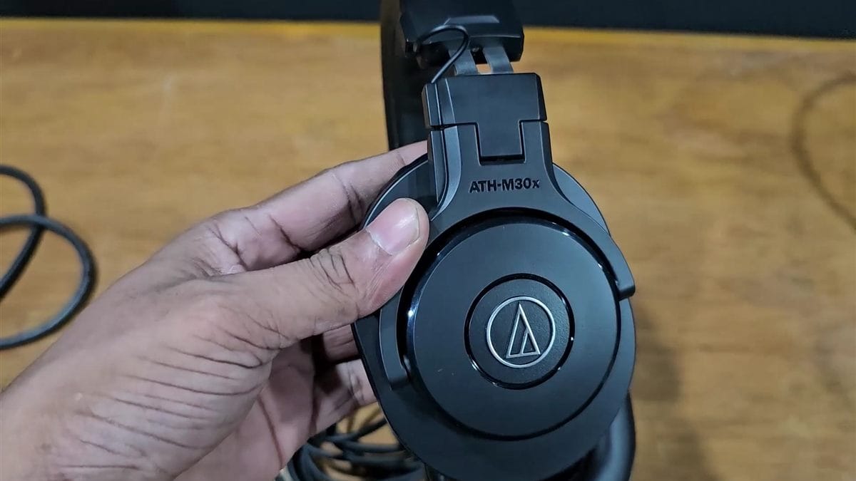 Audio-Technica ATH-M30x earcup with logo and model name