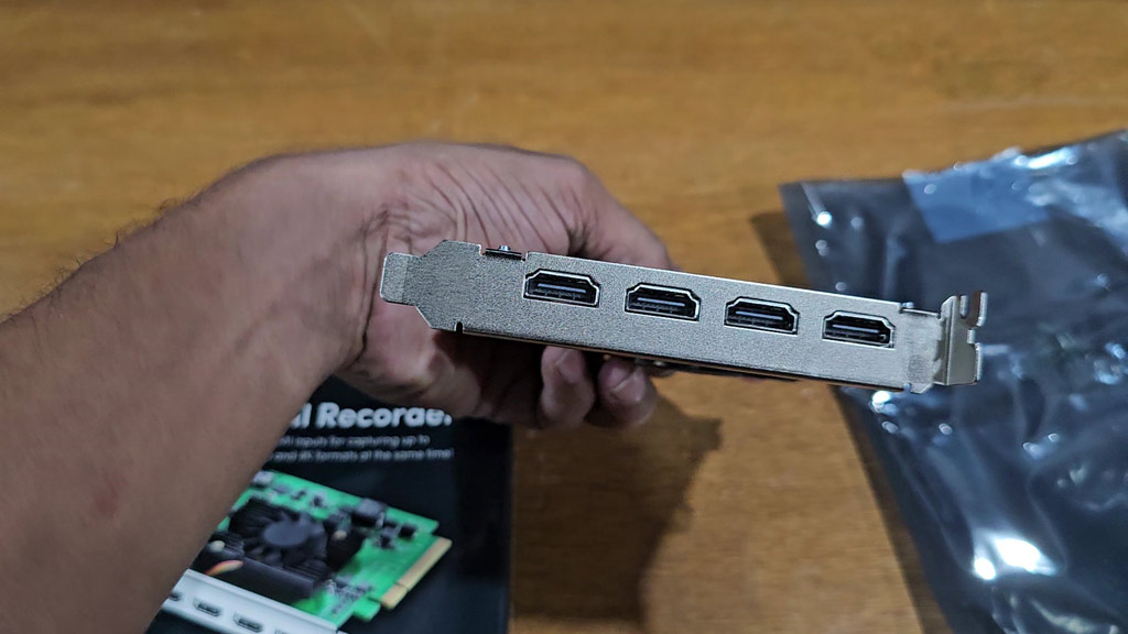 Four HDMI inputs on the bracket of the DeckLink Quad HDMI Recorder