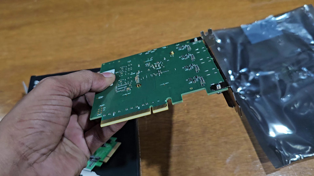 Gold PCI Express edge connector on the DeckLink Quad HDMI Recorder