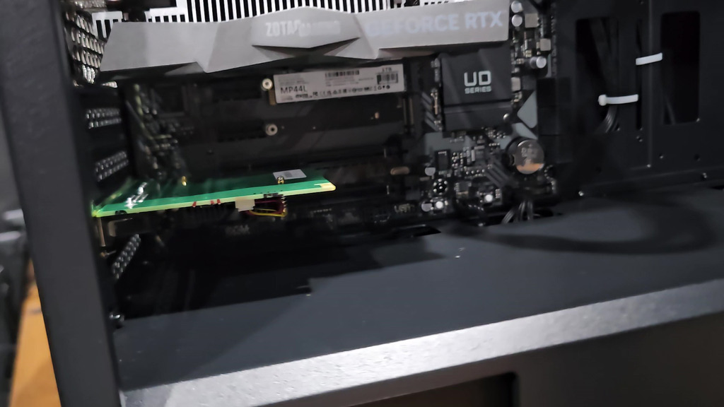 Intensity Pro 4K seated in a PCI Express slot inside a desktop PC