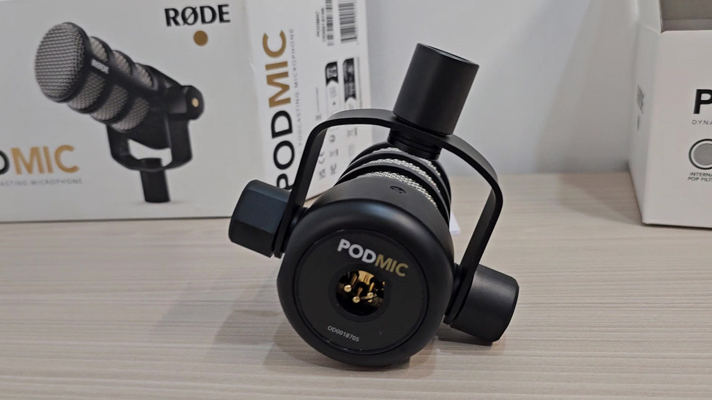 RØDE PodMic XLR connector with gold pins on the rear